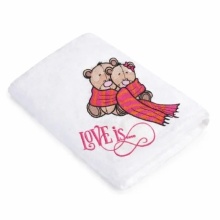 Prosop baie Brodat ursuleti love, bumbac 100%, alb, 70x140cm - 680gr/mp
