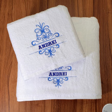 Set 2 Prosoape baie Brodate Alb cu broderie color, Nume, bumbac 100% - Img 2