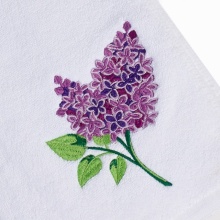 Prosop baie Brodat Liliac, bumbac 100%, alb, 70x140cm - 680gr/mp - Img 2