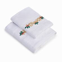 Set 2 Prosoape baie Brodate Alb cu broderie Craciun 2, bumbac 100%