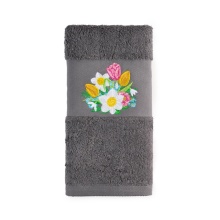 Set 2 Prosoape baie Brodate Alb/Gri cu broderie color, Model Floral3, bumbac 100% - Img 7