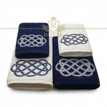 Set 4 Prosoape baie Brodate Alb cu broderie color, Model Funie, bumbac 100%