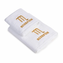 Set 2 Prosoape baie Brodate Alb cu broderie Auriu, Zodie, bumbac 100%