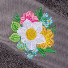 Set 2 Prosoape baie Brodate Alb/Gri cu broderie color, Model Floral4, bumbac 100% - Img 3