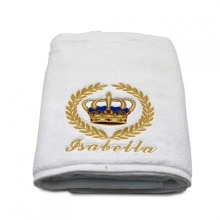 Prosop baie Brodat Alb cu broderie color, Nume, bumbac 100% - Img 3