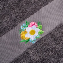 Set 2 Prosoape baie Brodate Alb/Gri cu broderie color, Model Floral4, bumbac 100% - Img 4