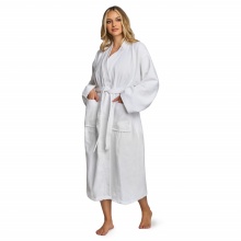 Halat de Baie Alb Plusat tip Kimono