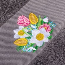 Set 2 Prosoape baie Brodate Alb/Gri cu broderie color, Model Floral3, bumbac 100% - Img 2