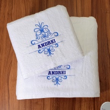 Set 2 Prosoape baie Brodate, Model Nume, Prosoape HOTEL, bumbac 100%, alb, 70x140cm+50x90cm-680gr/mp