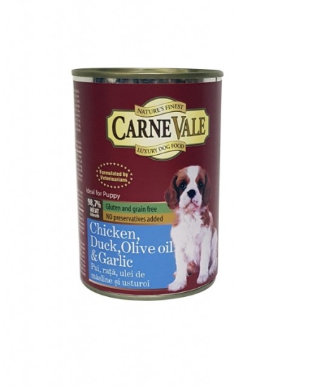 Hrana umeda pentru caini, Carnevale, Junior, Pui, Rata, Usturoi, Ulei Masline, 400 G