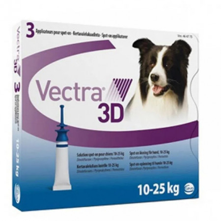 Vectra 3D 10-25 kg, cutie cu 3 pipete solutie spot-on x 8 ml