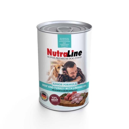 Hrana umeda pentru caini, Nutraline, Junior, Vita/Curcan Ulei In, 800 G