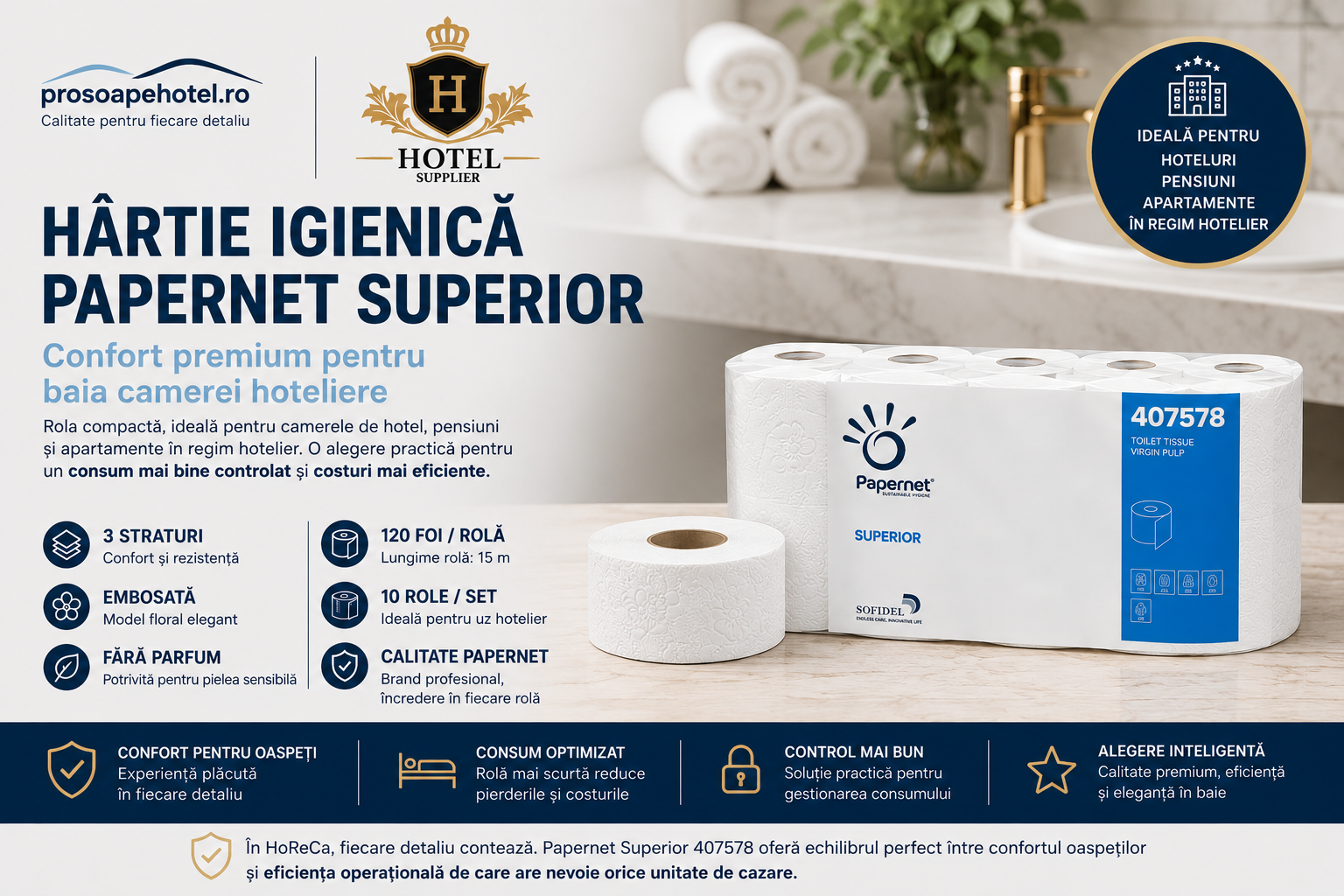Hârtia igienică pentru hoteluri nu trebuie să fie doar premium. Trebuie să fie și practică.