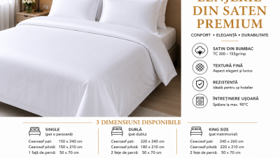 Lenjerie din Satin Hotelier TC300 – Avantaje, Dimensiuni și Personalizare prin Broderie