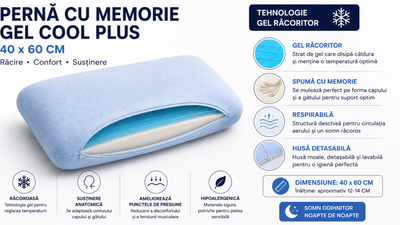 Pernă cu memorie Gel Cool Plus 40 × 60 cm: cum o alegi