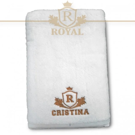 Prosop baie Brodate Alb/Colorat cu broderie color, Model Royal bumbac 100% - Img 2