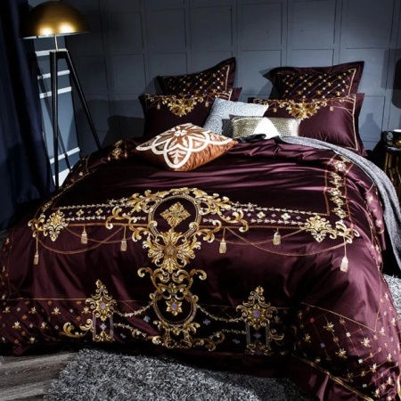 Lenjerie Luxury „Exquisite Gold Royal” brodată – Bumbac 100% TC 400 - Img 4