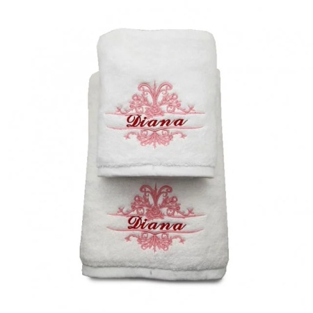 Set 2 Prosoape baie Brodate Alb/Colorat cu broderie color Model Diana, Nume, bumbac 100% - Img 2