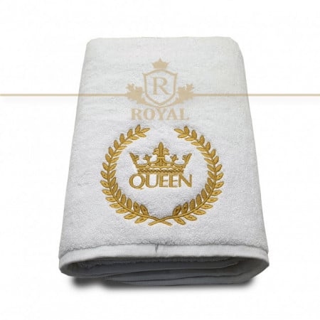 Prosop baie Broderie Queen, bumbac 100%, alb, 70x140cm - 680gr/mp