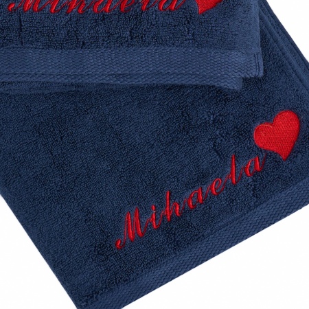 Set 2 Prosoape baie Brodate Alb/Colorat cu broderie color Model Inima, Nume, bumbac 100% - Img 3