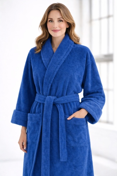 Halat de baie PREMIUM din bumbac 100%, fir zero twist, 360 g/mp – moale, ușor și absorbant Bleumarin - Img 2