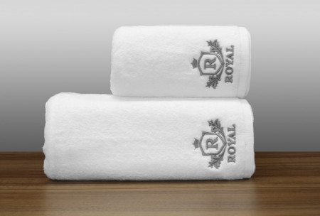Set 2 Prosoape baie Brodate Alb cu broderie Argintiu, Royal Home, bumbac 100%