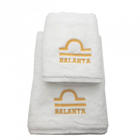 Set 2 Prosoape baie Brodate Alb cu broderie Balanta, bumbac 100%