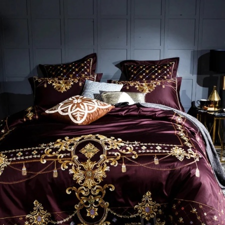 Lenjerie Luxury „Exquisite Gold Royal” brodată – Bumbac 100% TC 400 - Img 2