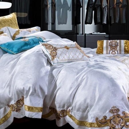 Lenjerie Luxury „Exquisite Gold Royal” brodată – Bumbac 100% TC 400 - Img 4