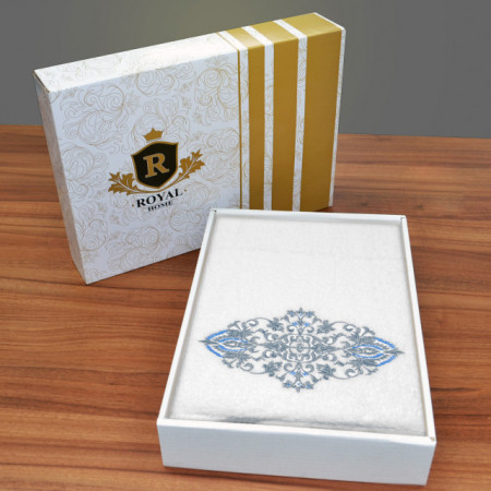 Prosop baie Brodat Model Royal Mille Silver, 70x140cm - 680gr/mp + Prosop Fata Alb Simplu, bumbac 100%