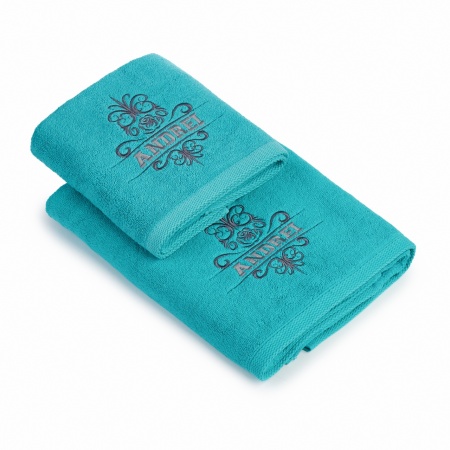 Set 2 Prosoape baie Brodate Alb/Colorat cu broderie color Model Diana, Nume, bumbac 100%