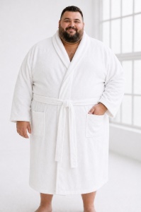 Halat de baie hotelier alb XXL/XXXL – 400 g/mp | pentru persoane 130–150 kg | Made in Green OEKO-TEX