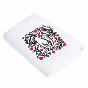 Prosop baie Brodat maini, bumbac 100%, alb, 70x140cm - 680gr/mp