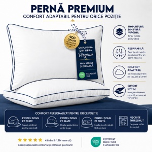 Set 2 perne Hotel Collection Bedding, 50 × 60 × 10 cm, cu paspoal bleumarin