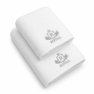 Set 2 prosoape de baie brodate Royal, alb, 680 g/m², 100% bumbac, 50×90 și 70×140 cm - Img 3