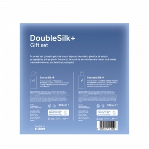 Set Cadou cu Lufa, DoubleSilk+, Magnolie albă & Cașmir, Săpun lichid gel 330ml & Gel de dus 330ml – SENSE - Img 2