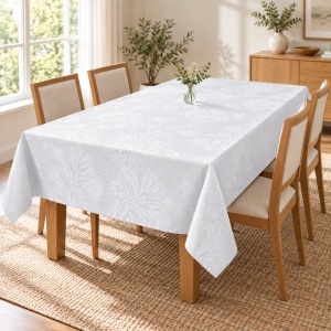 Față de masă Damasc Floral, albă, 250 × 150 cm, 210 g/m² - Img 2