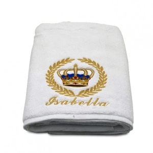 Prosop baie Brodate Alb/Colorat cu broderie color, Model Regina day bumbac 100% - Img 2