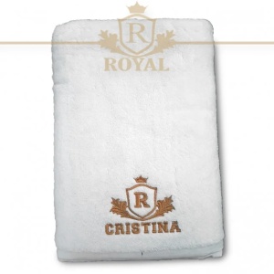 Prosop baie Brodate Alb/Colorat cu broderie color, Model Royal bumbac 100% - Img 2
