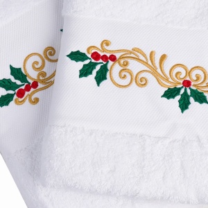 Set 2 Prosoape baie Brodate Alb cu broderie Craciun 2, bumbac 100% - Img 2