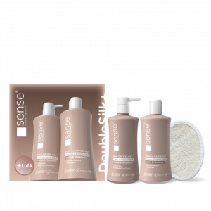 Set Cadou cu Lufa, DoubleSilk+, Vanilie & Macadamia, Săpun lichid gel 330ml & Gel de dus 330ml - Img 2