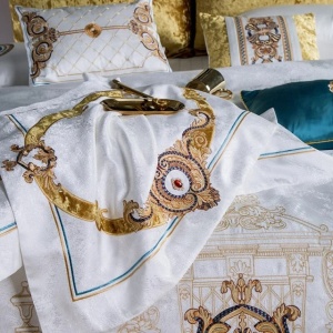 Lenjerie Luxury „Exquisite Gold Royal” brodată – Bumbac 100% TC 400 - Img 5