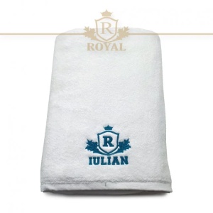 Prosop baie Brodate Alb/Colorat cu broderie color, Model Royal bumbac 100% - Img 6