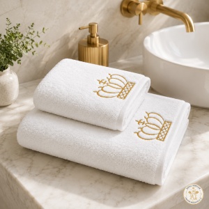 Set 2 Prosoape Baie Brodate – Bumbac 100% (680–700 g/m²), Broderie Aurie sau Argintie - Img 5