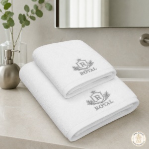 Set 2 prosoape de baie brodate Royal, alb, 680 g/m², 100% bumbac, 50×90 și 70×140 cm - Img 7
