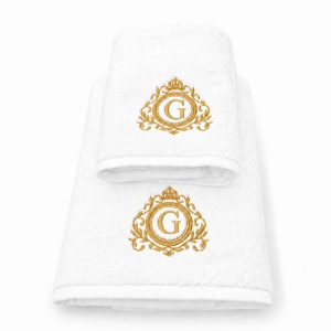 Set cadou de lux Hotel Supplier, 2 prosoape cu inițială brodată, 680 g/m², 100% bumbac, MADE IN GREEN by OEKO-TEX® - Img 5