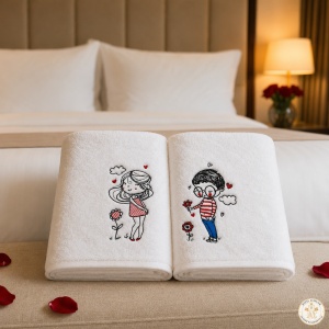 Set cadou pentru cuplu – 2 prosoape de baie brodate Îndrăgostiți, 70×140 cm, 680 g/m², 100% bumbac - Img 5