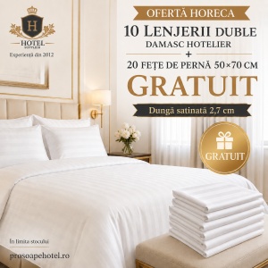 OFERTA 10 Lenjerii Duble DAMASC HOTELIER - dunga 2,7 cm+ 20 Fete de perna 50x70cm -GRATUIT