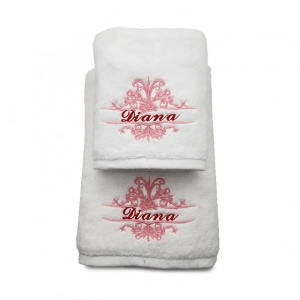 Set 2 Prosoape baie Brodate Alb/Colorat cu broderie color Model Diana, Nume, bumbac 100% - Img 2