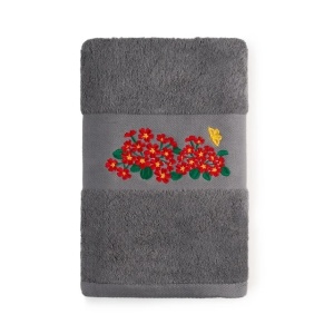 Set 2 Prosoape baie Brodate Alb/Gri cu broderie color, Model Floral1, bumbac 100% - Img 6